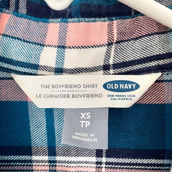 Old Navy Pink & Navy Blue Flannel, Button-Down Shirt - Picture 5 of 6